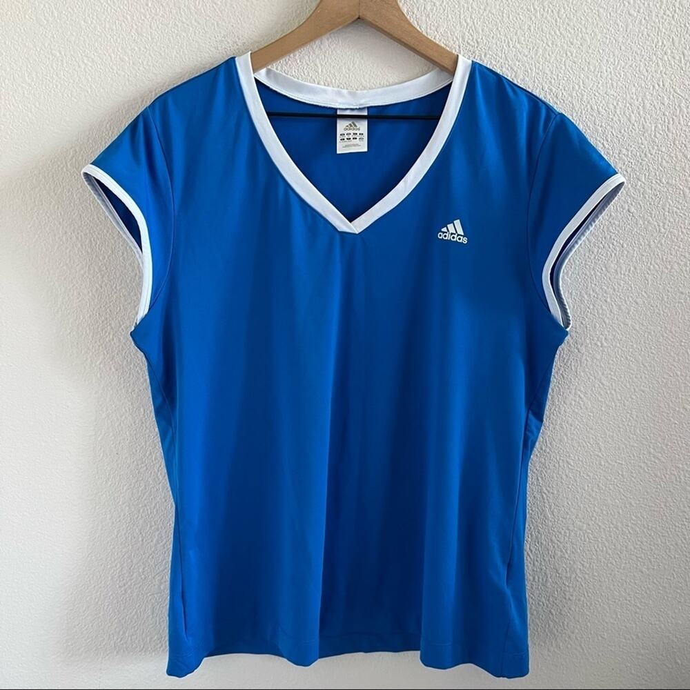 Adidas Climalite Blue White V Neck Active Top Golf Tennis XL